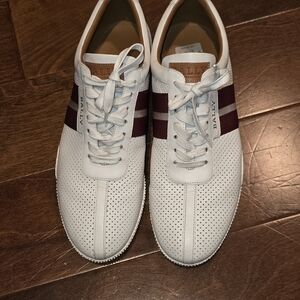 Bally Men's White and Burgundy Sneakers